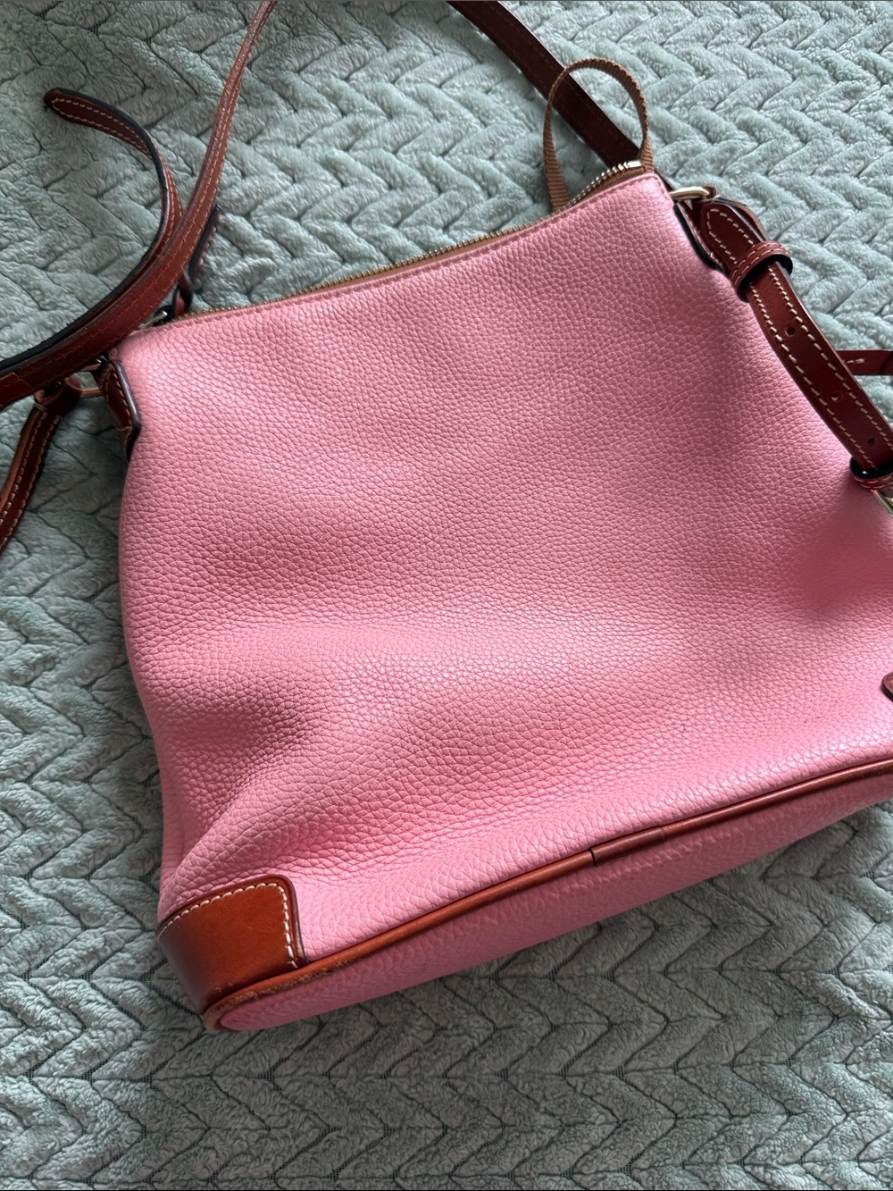 Dooney & Bourke Pink Pebble Leather Crossbody with Brown Trim - Picture 5 of 8